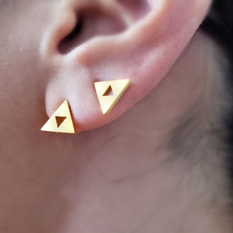 Boucles d'oreilles Triangle Simple pour femmes, bijoux de films, en acier inoxydable, Triangle géométrique, petites boucles d'oreilles ► Photo 1/6