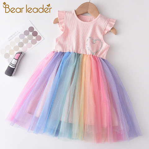 Ours Leader filles robe colorée nouveau été robes de fête enfants arc-en-ciel maille Costumes mignon Vestidos tenues enfants vêtements ► Photo 1/6