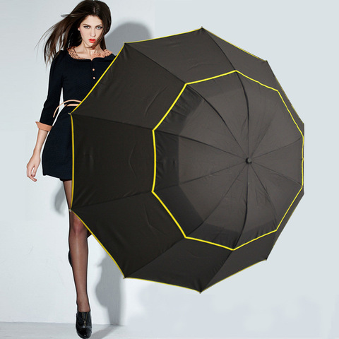 Top qualité 140cm grand parapluie hommes pluie femme Double couche coupe-vent grand mâle femmes Parasol 3 pliant voyage extérieur parapluies ► Photo 1/5