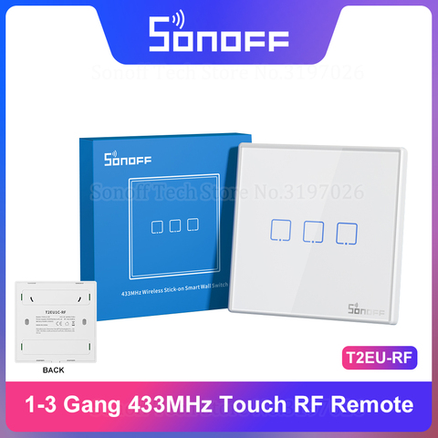 SONOFF T2EU-RF 86 Type panneau mural collant 433MHz sans fil RF télécommande 1-3 Gang 2 voies contrôle pour 4CHPROR3 slam pherr2 TX interrupteur mural ► Photo 1/6