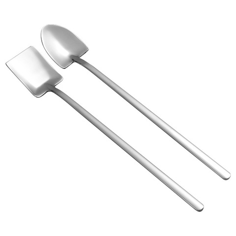 Couverts de table Dessert Lait acier inoxydable, manche long, Cuillère à café en acier inoxydable, Pelle carrée Boule à mélanger Dessert Couverts de table, Lait Thé Outils Fournitures de cuisine de café ► Photo 1/6