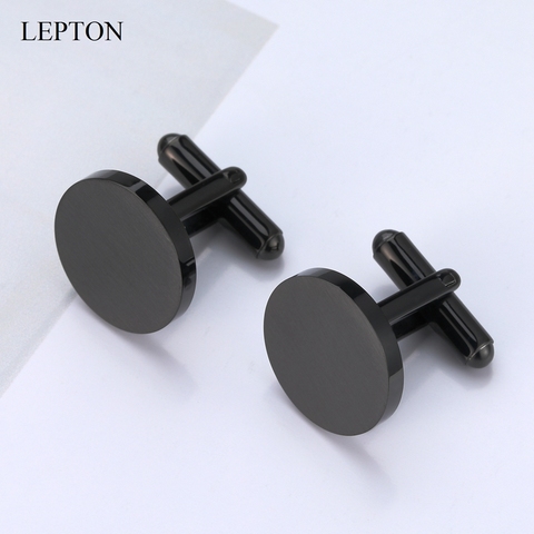 Lepton – boutons de manchette ronds en acier inoxydable pour homme, couleur Matte, noir, or Rose, chemise classique, smoking, pour mariage et affaires ► Photo 1/6