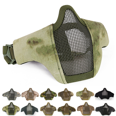 Masque facial militaire Airsoft, demi-masque facial respirant en maille d'acier à faible teneur en carbone, masque de Paintball pour tir, demi-masque tactique de l'armée ► Photo 1/6