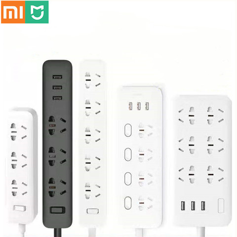 Original Xiaomi Mijia multiprise 3 2A Ports USB de charge rapide + 3 prises 6 prises Xiaom MI Smart Home noir avec adaptateur ► Photo 1/5