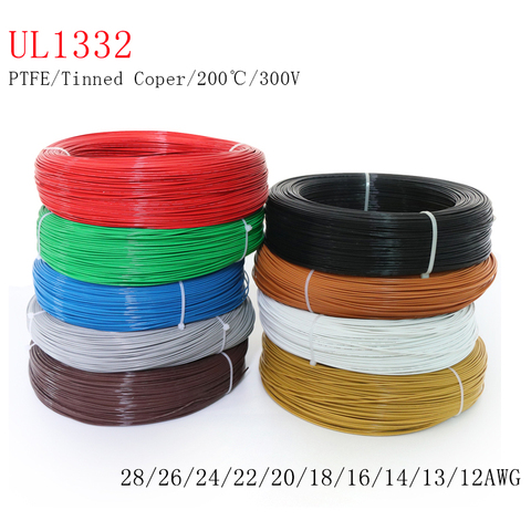 5/10M UL1332 PTFE fil FEP plastique isolé haute température câble électronique 300V 28/26/24/22/20/18/16/14/13/12AWG ► Photo 1/3