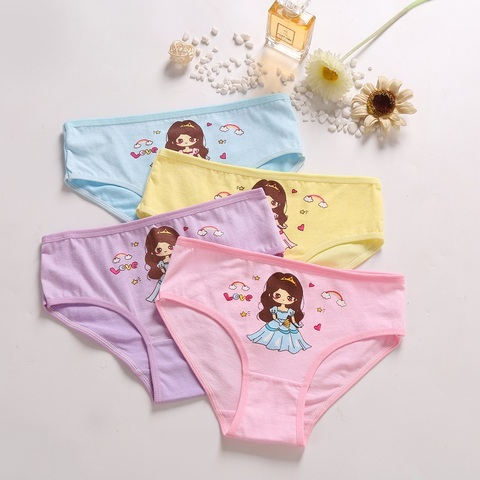 Culottes pour filles, sous-vêtements mignons pour petites filles, chat de dessin animé, culottes respirantes pour enfants, 4 pièces/lot ► Photo 1/6