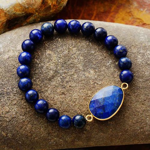 Bracelets extensibles en Lapis Luzuli pour femmes, breloque en Onyx noir, perles élastiques, bijoux en pierre naturelle, vente en gros, 8MM ► Photo 1/5