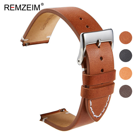 Bracelet de montre en cuir véritable, 20mm 22mm pour Amazfit Samsung Galaxy Watch Active2 46mm 42mm Gear S3 bracelets de remplacement ► Photo 1/6