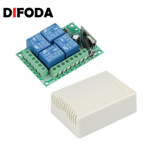 DIFODA – interrupteur à télécommande sans fil universel, Module récepteur relais, DC 12V, 4 canaux RF, 433 Mhz, pour maison intelligente, porte de Garage, 433 Mhz ► Photo 1/6