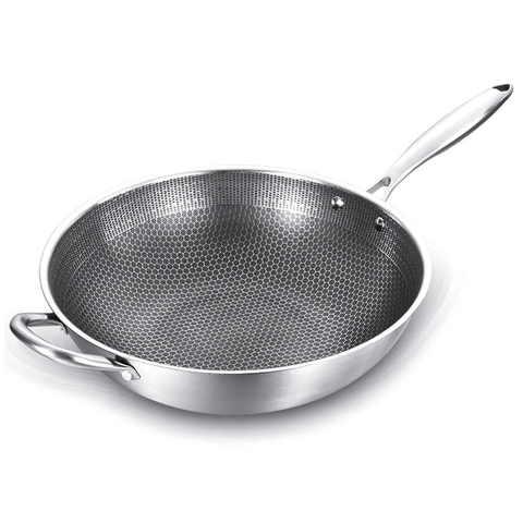 Wok non revêtu en acier inoxydable, poêle antiadhésive, design nid d'abeille, chauffage uniforme, pour cuisinières électriques à Induction et à gaz ► Photo 1/6