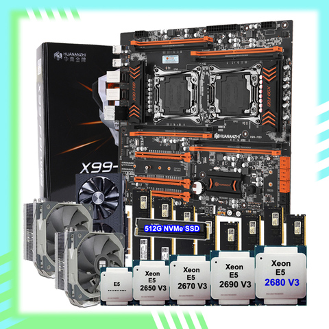 HUANANZHI – carte mère X99-F8D avec SSD M.2 512 go dual Xeon CPU 2680 V3, RAM 128 go DDR4 2400, carte vidéo RX5700 8 go GDDR6, refroidisseur ► Photo 1/6