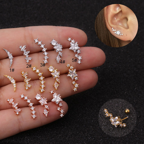 1Pc Piercing étoile boucle d'oreille hélice oreille Cartilage Tragus goujon bijoux ► Photo 1/5