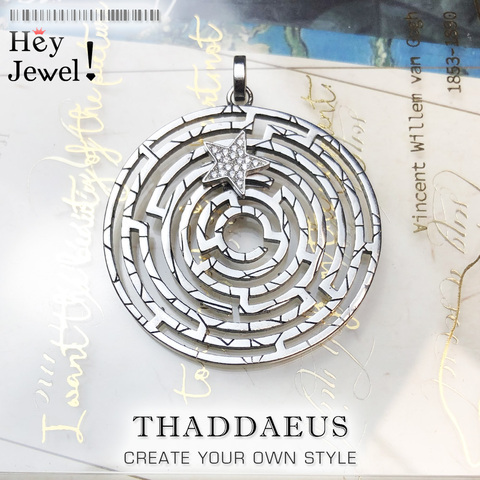 Pendentif labyrinthe avec étoile mobile, 2022 été flambant neuf bijoux Vintage 925 en argent Sterling labyrinthe accessoires cadeau pour les femmes ► Photo 1/6