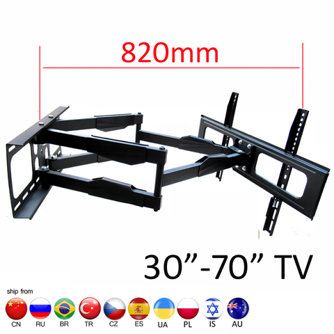 Support mural pour télévision et écran lcd à double bras, rétractable et robuste, 60kg, 70 