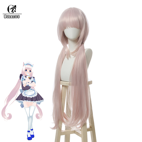 ROLECOS Anime Nekopara Cosplay perruque vanille Cosplay cheveux longs 90CM chat Neko femmes cheveux synthétiques Cosplay perruque rose clair chapeaux ► Photo 1/6