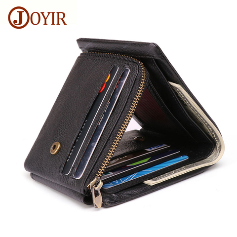 JOYIR – portefeuille en cuir véritable pour hommes, nouveau porte-cartes de crédit, en cuir de vache, de marque RFID, à trois volets, cadeau ► Photo 1/6