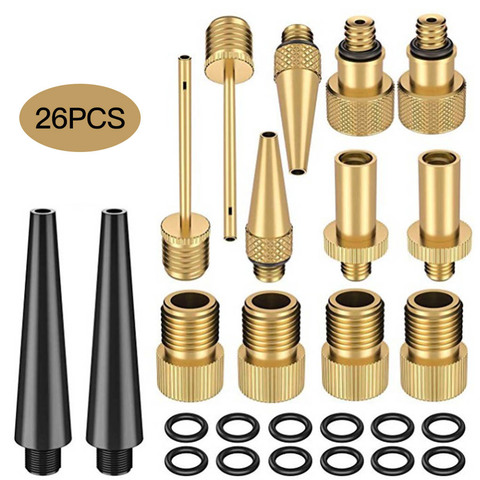 Nouveau 26 pièces cuivre vélo Valve adaptateur ensemble vélo pneu pompe adaptateur Kit gonfleur pompe accessoire ► Photo 1/6