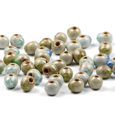 Yhzret – perles rondes en céramique chinoise, 100 pièces, 6/8/10/12MM, en porcelaine, pour la fabrication de bijoux, bracelets, résultats de bricolage ► Photo 1/6