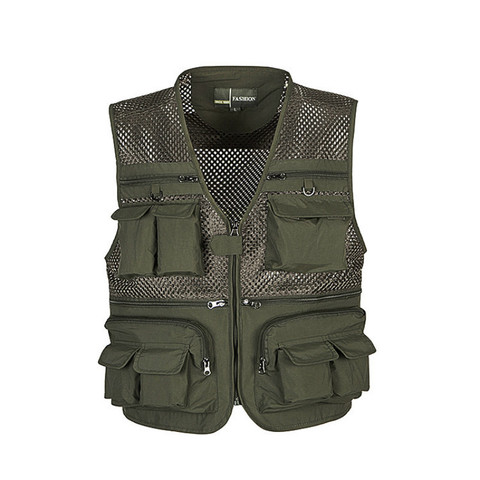 Gilets de pêche en plein air séchage rapide respirant Multi poche maille vestes photographie randonnée gilet armée vert poisson gilet ► Photo 1/6