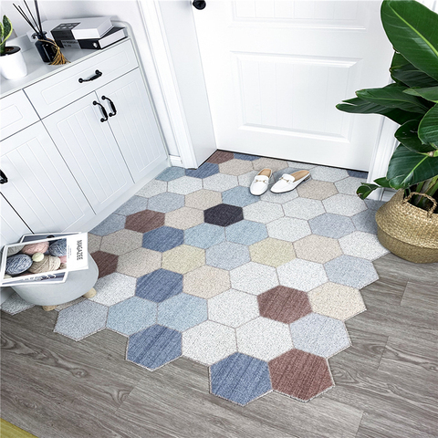 Boucle de soie coupe personnalisée paillasson tapis maison salon porche intérieur tapis d'entrée tapis antidérapant lavable hexagone imprimé tapis de porte ► Photo 1/6