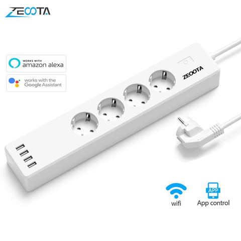 Multiprise intelligente Wifi 4 prises ue prise 16A avec Port de charge USB, commande vocale App travail par Alexa Google Assistant domestique ► Photo 1/6