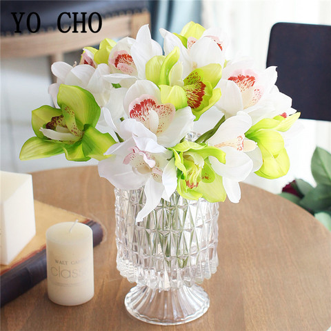 Bouquet d'orchidées artificielles en plastique, 6 pièces, fausses fleurs, blanches, pour décoration de maison, pour fête de mariage, DIY, arrangement floral bleu ► Photo 1/6