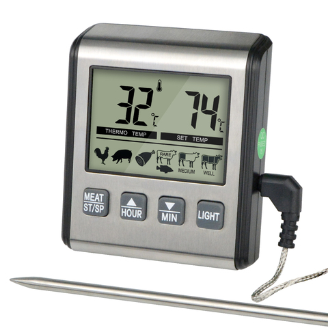 MOSEKO – thermomètre à viande numérique pour aliments, pour la cuisson, four de cuisine, fumeur, barbecue, avec Mode minuterie, rétro-éclairage, sonde en acier inoxydable ► Photo 1/6