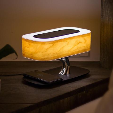 Lampe de chevet à usage domestique avec haut-parleur Bluetooth et chargeur sans fil, gradation continue en Mode veille ► Photo 1/6