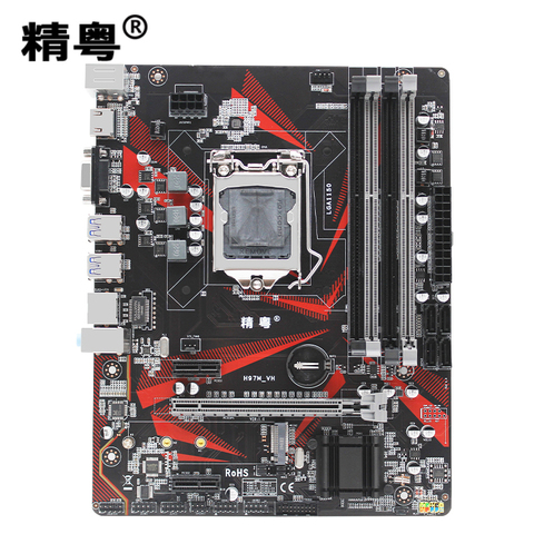 Carte mère H97 LGA1150 pour ordinateur de bureau, composant pc, compatible avec processeur Intel XEON i3/i5/i7, NVME, SSD M.2, mémoire ddr3, usb M-ATX, SATA3.0, H97M-VH PLUS ► Photo 1/6