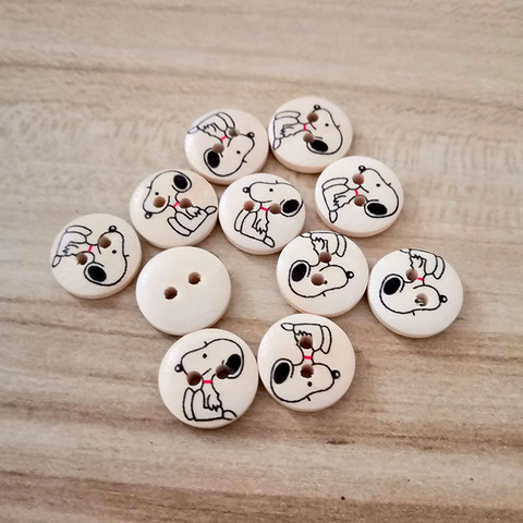 Boutons de couture en bois, 50 pièces, Scrapbooking, ronds, à deux trous, motif de chien, 15mm de diamètre Costura-boutons pour décorer les boutons ► Photo 1/1