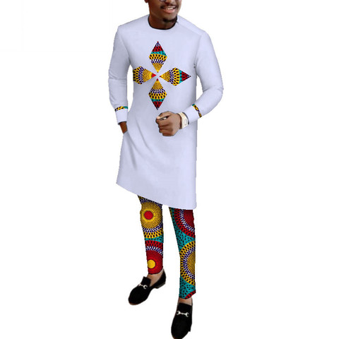 Ensemble chemise et pantalon pour hommes, vêtement africain Dashiki, grande taille, vêtement en coton à manches longues, col rond, WYN513 ► Photo 1/6