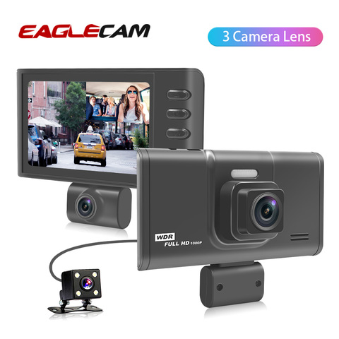 3 caméras DVR pour voiture, écran de 4.0 pouces, double objectif, dashcam, enregistreur vidéo automatique, capteur G, Version nuit ► Photo 1/6