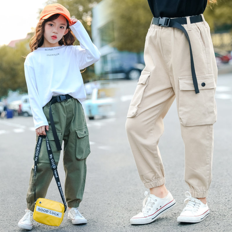 Pantalon Cargo Lin Fille Ample Jambe Large - Style Hip-Hop Décontracté Plage Été Printemps Ado