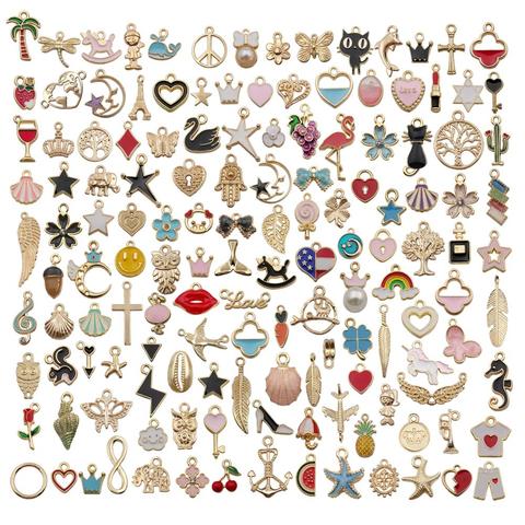 Assortiment de breloques en émail plaqué, 110 pièces, plantes, fruits, lune, étoile, pendentifs aléatoires pour la fabrication de bijoux, DIY ► Photo 1/6