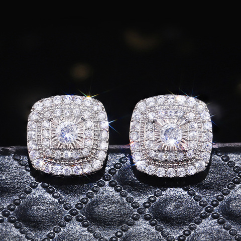 Huitan – boucles d'oreilles de luxe en cristal Zircon pour femmes, couleur argent, brillant, accessoires CZ, usage quotidien, délicat, cadeau pour filles, bijoux à la mode ► Photo 1/5