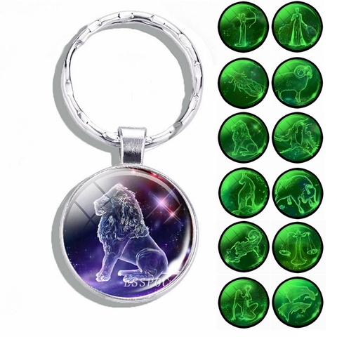 Lumineux 12 signes du zodiaque porte-clés Constellation porte-clés Leo balance vierge sagittaire zodiaque bijoux cadeaux d'anniversaire livraison directe ► Photo 1/4