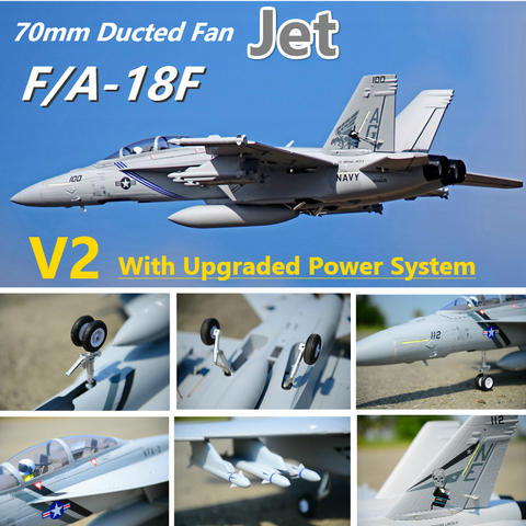 Avion RC FMS F/A-18F F18 Super Hornet V2 70mm, ventilateur ducté, EDF, Jet à grande échelle, modèle PNP 6CH, avec volets rétractables ► Photo 1/6