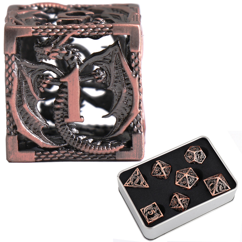 Ensemble de dés en métal DND, jeux de rôle D & D 7, dés polyédriques en cuivre pur creux, adaptés aux donjons et Dragon RPG dragon ► Photo 1/6