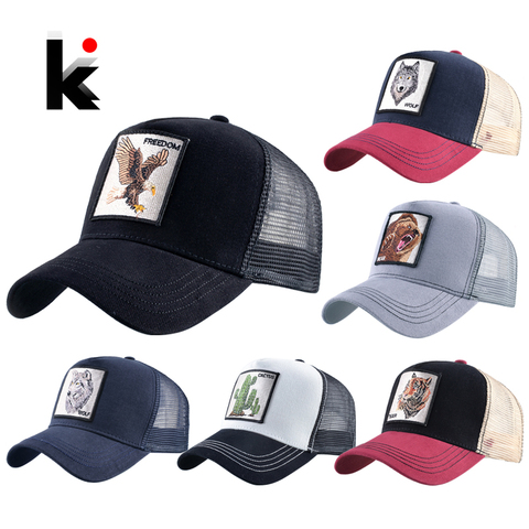 Mode animaux broderie casquettes de Baseball hommes femmes Snapback Hip Hop chapeau été respirant maille soleil Gorras unisexe Streetwear os ► Photo 1/6