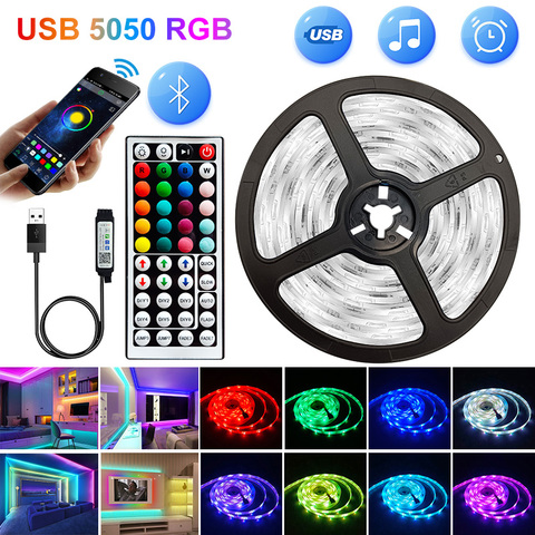 5V Bluetooth 1M-30M 5050 USB Ampoules Led Lumières DC 12V Led RGB IMPERMÉABLE Diode RUBAN Lampe Pour Décoration Chambre Rétro-Éclairage TV ► Photo 1/6