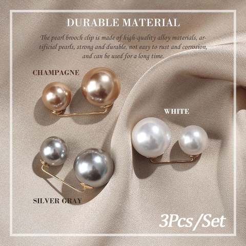 Épingles à Double perles pour femmes, 3 pièces/ensemble broches de styliste, accessoires de vêtements, bijoux de chemise en tricot avec fausse perle ► Photo 1/6