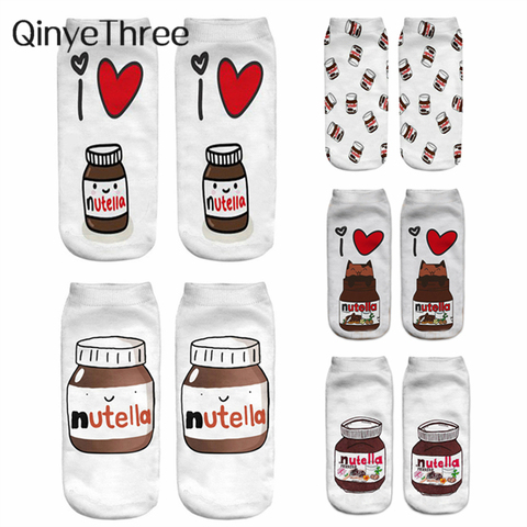 Femmes drôle mignon impression 3D aliments blanc Nutella caractère chaussettes unisexe joyeux dessin animé beignets Biscuit Dessert cadeau Sokken livraison directe ► Photo 1/6