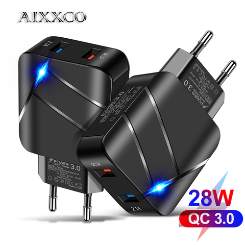 AIXXCO – chargeur USB LED 28W qc 3.0 2A, Charge rapide, prise murale, pour téléphone portable, Samsung, Xiaomi, iPhone 12 ► Photo 1/6