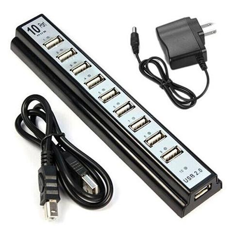 Répartiteur de Hub USB 2.0 haute vitesse 10 ports + adaptateur secteur américain pour ordinateur portable 2022 ► Photo 1/5