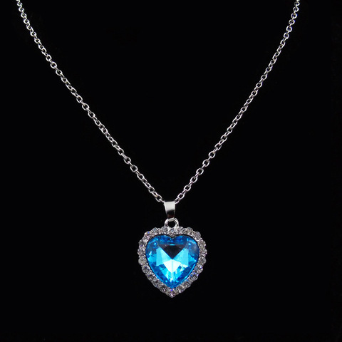 Collier pendentif en pierre de cristal pour femmes et filles, bleu, coeur, rouge, chaîne de verre ► Photo 1/6