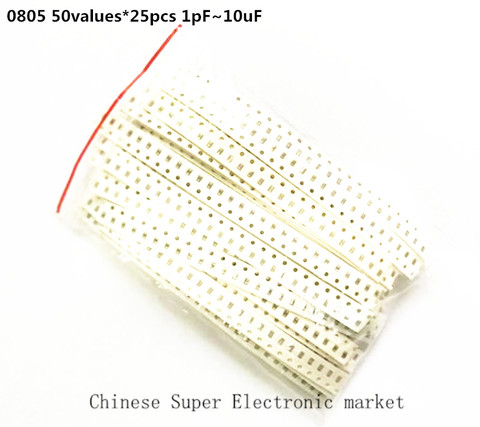 Condensateur céramique SMD 0805, Kit assorti, 1pF ~ 10uF, 50 valeurs * 25 pièces = 1250 pièces ► Photo 1/5