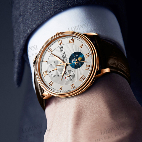 LOBINNI-montres pour hommes, marque de luxe automatique, horloge mécanique en cuir saphir, collection 2022 ► Photo 1/4