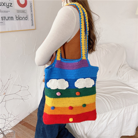 Youda nouveau Design inhabituel arc-en-ciel couleurs femmes sacs à bandoulière classique grand sac à provisions décontracté dames sacs à main fille grand fourre-tout ► Photo 1/6