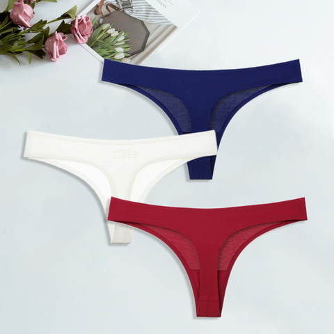 String sans couture en soie glacée pour femmes, culotte Sexy en coton, sous-vêtements pour filles, slip de Bikini, Lingerie 3 pièces/ensemble ► Photo 1/6