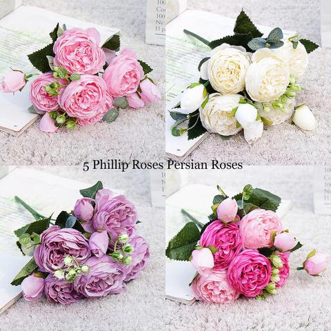 2022 belle Rose pivoine artificielle soie fleurs petit bouquet flores maison fête printemps mariage décoration fausse fleur ► Photo 1/6